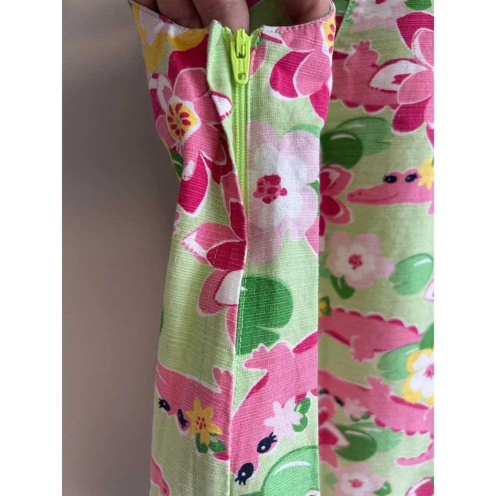 Gymboree Island Lilly Girls Green Floral Pink Alligator shift‎ Dress, Size4